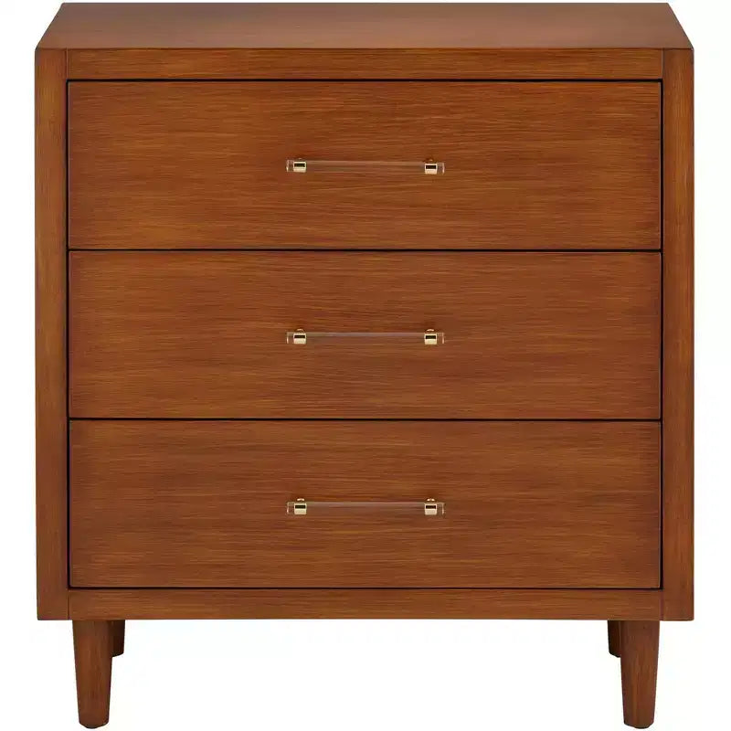 55 Downing Street Ollie Armoire à 3 tiroirs en teck brossé de 32 po de large avec poignées en cristal