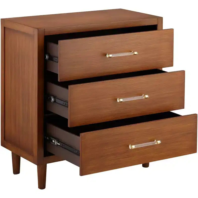 55 Downing Street Ollie Armoire à 3 tiroirs en teck brossé de 32 po de large avec poignées en cristal