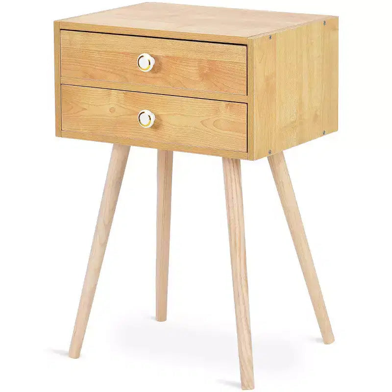Table de chevet Costway Mid Century Modern à 2 tiroirs, table d'appoint/bout de canapé en bois naturel