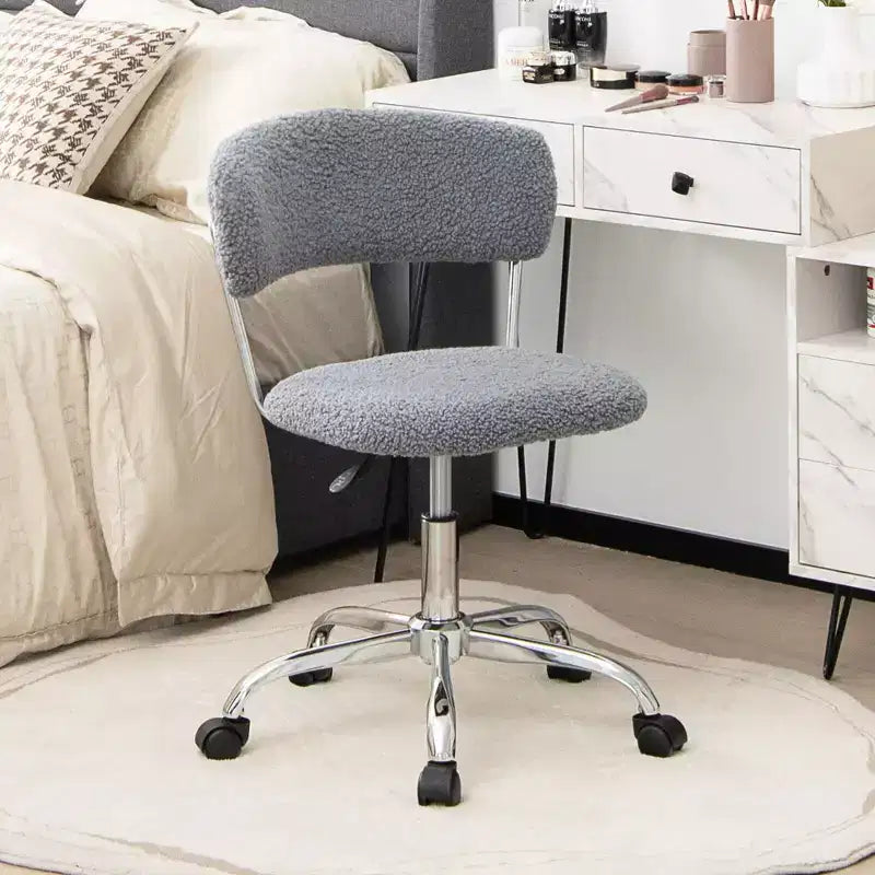 Costway Chaise de Bureau Informatique Réglable en Fausse Fourrure, Chaise de Bureau Pivotante pour Coiffeuse