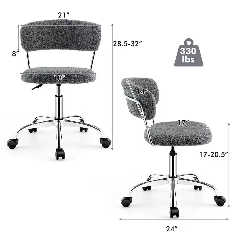 Costway Chaise de Bureau Informatique Réglable en Fausse Fourrure, Chaise de Bureau Pivotante pour Coiffeuse