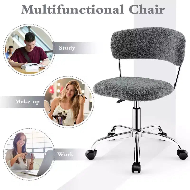 Costway Chaise de Bureau Informatique Réglable en Fausse Fourrure, Chaise de Bureau Pivotante pour Coiffeuse