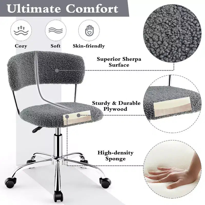 Costway Chaise de Bureau Informatique Réglable en Fausse Fourrure, Chaise de Bureau Pivotante pour Coiffeuse