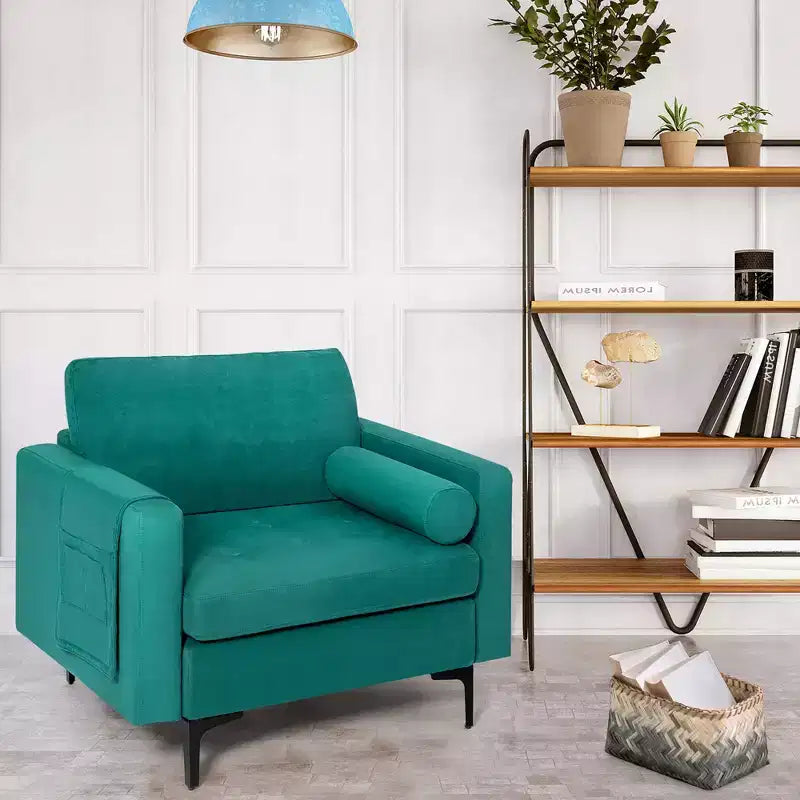 Costway Ensemble de 2 fauteuils d'appoint Canapé individuel avec traversin et pochette de rangement latérale sarcelle