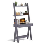 Costway Home Office Ladder Desk Wall-Leaning Laptop Workstation with Storage Shelves Natural/White/Walnut