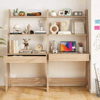 Bureau d'ordinateur en échelle pour la maison Costway, poste de travail mural avec étagères de rangement, naturel/blanc/noyer