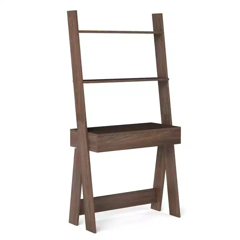 Bureau d'ordinateur en échelle pour la maison Costway, poste de travail mural avec étagères de rangement, naturel/blanc/noyer