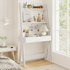 Bureau d'ordinateur en échelle pour la maison Costway, poste de travail mural avec étagères de rangement, naturel/blanc/noyer