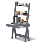 Bureau d'ordinateur en échelle pour la maison Costway, poste de travail mural avec étagères de rangement, naturel/blanc/noyer