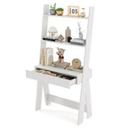 Bureau d'ordinateur en échelle pour la maison Costway, poste de travail mural avec étagères de rangement, naturel/blanc/noyer