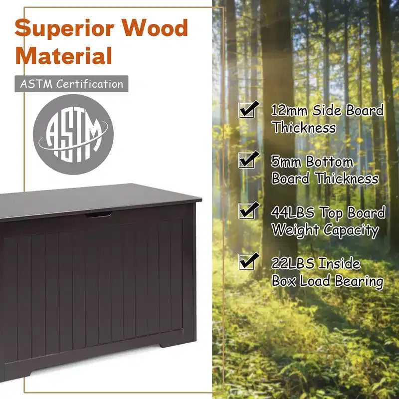 Costway Coffre de Rangement en Bois pour Enfants avec Couvercle Basculant et Charnière de Sécurité Blanc/Marron