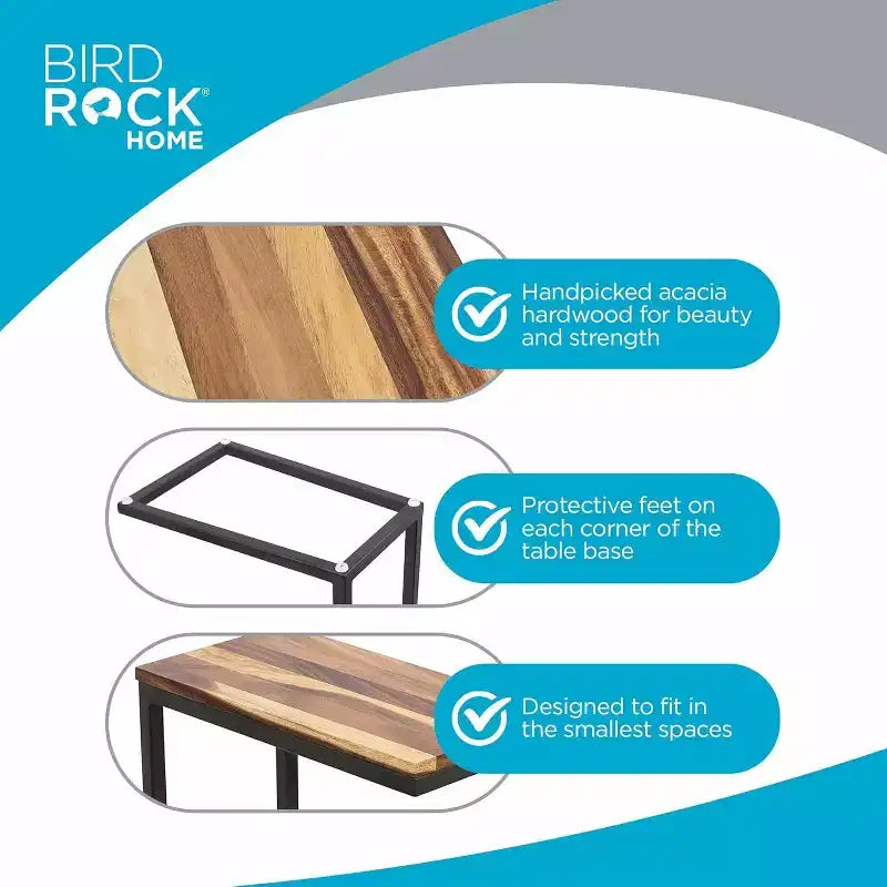 BirdRock Home Tables d'appoint en bois d'acacia pour canapé en C - Lot de 2