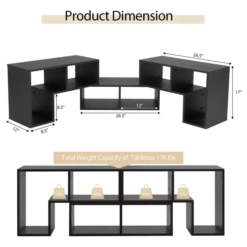 Meuble TV Costway 3 pièces pour TV jusqu'à 65'' Centre de divertissement Bibliothèque Étagères Blanc/Marron/Noir/Bois noir