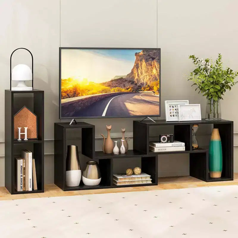 Meuble TV Costway 3 pièces pour TV jusqu'à 65'' Centre de divertissement Bibliothèque Étagères Blanc/Marron/Noir/Bois noir