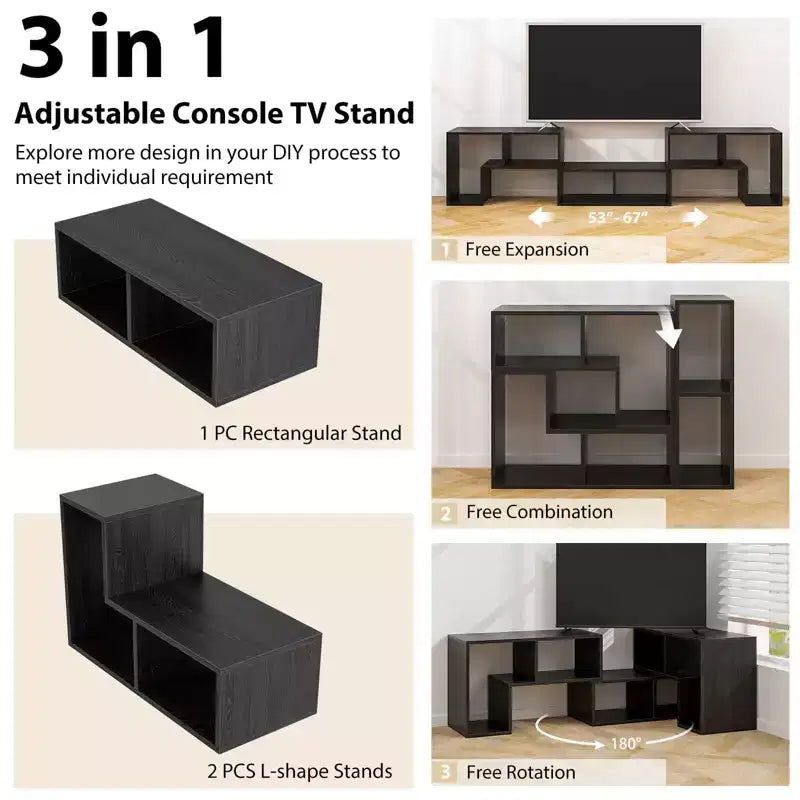 Meuble TV Costway 3 pièces pour TV jusqu'à 65'' Centre de divertissement Bibliothèque Étagères Blanc/Marron/Noir/Bois noir