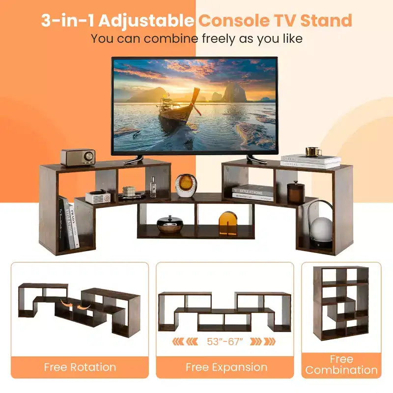 Meuble TV Costway 3 pièces pour TV jusqu'à 65'' Centre de divertissement Bibliothèque Étagères Blanc/Marron/Noir/Bois noir