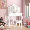 Costway Kid Vanity Table Set with Tri-folding Mirror 2-in-1 Makeup Dressing Table Stool Set