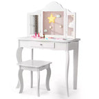 Coiffeuse pour enfant Costway avec miroir triptyque 2-en-1, avec tabouret