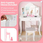 Coiffeuse pour enfant Costway avec miroir triptyque 2-en-1, avec tabouret