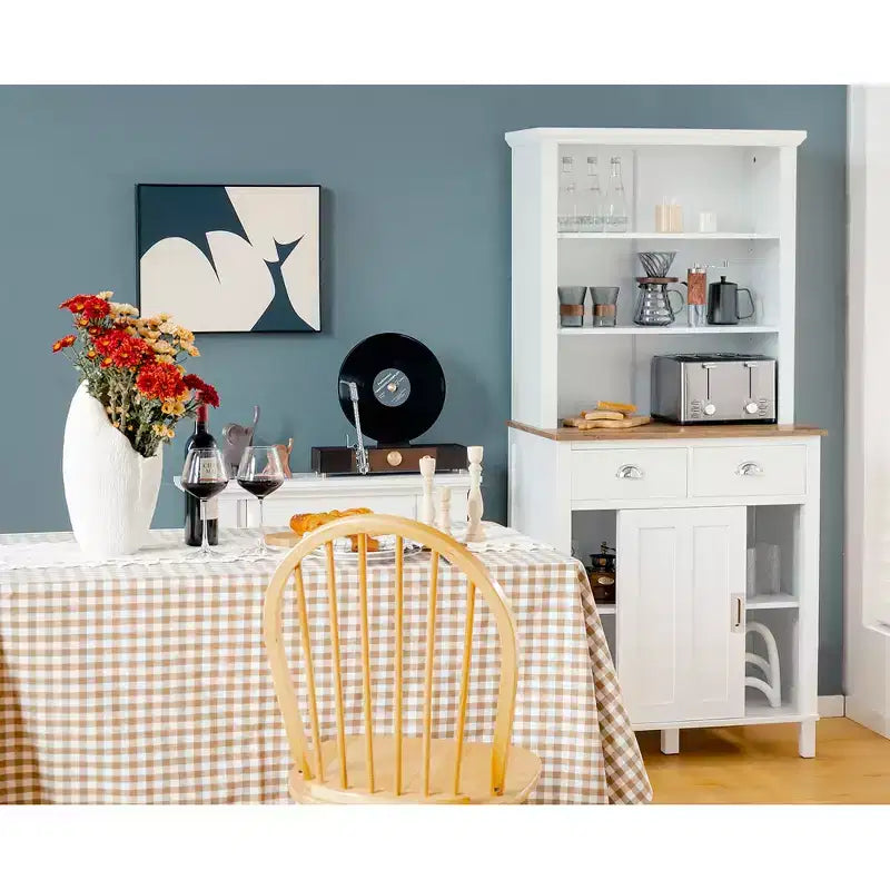 Meuble de Rangement Buffet de Cuisine Autonome Costway avec Huche, Porte Coulissante et Tiroir