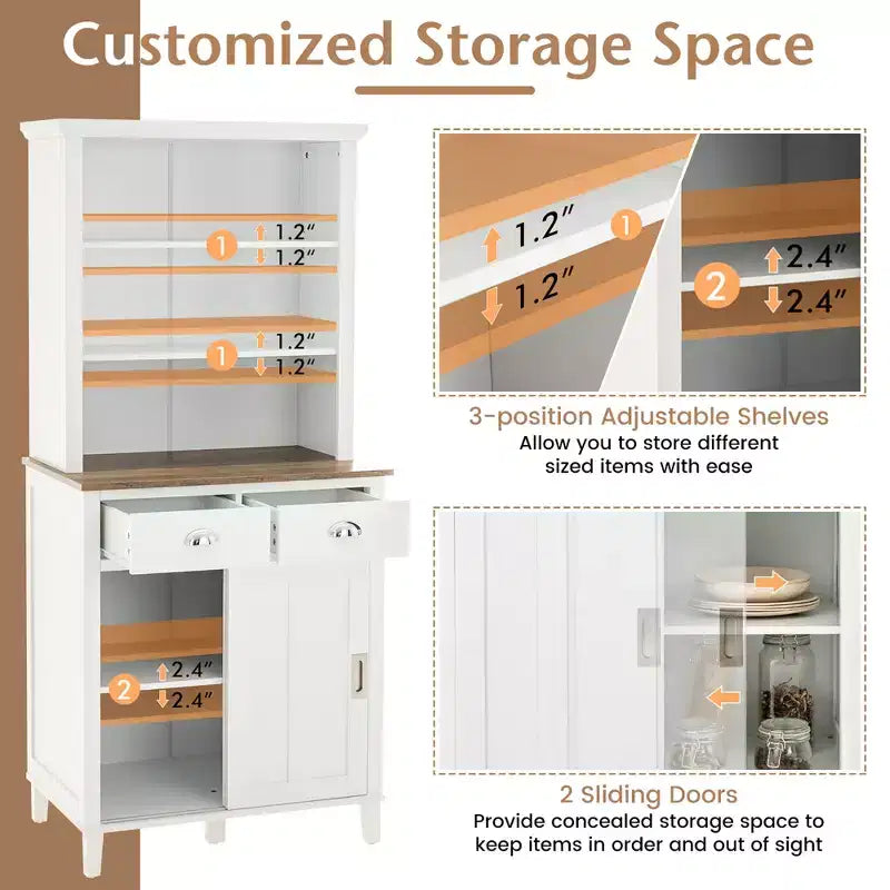 Meuble de Rangement Buffet de Cuisine Autonome Costway avec Huche, Porte Coulissante et Tiroir