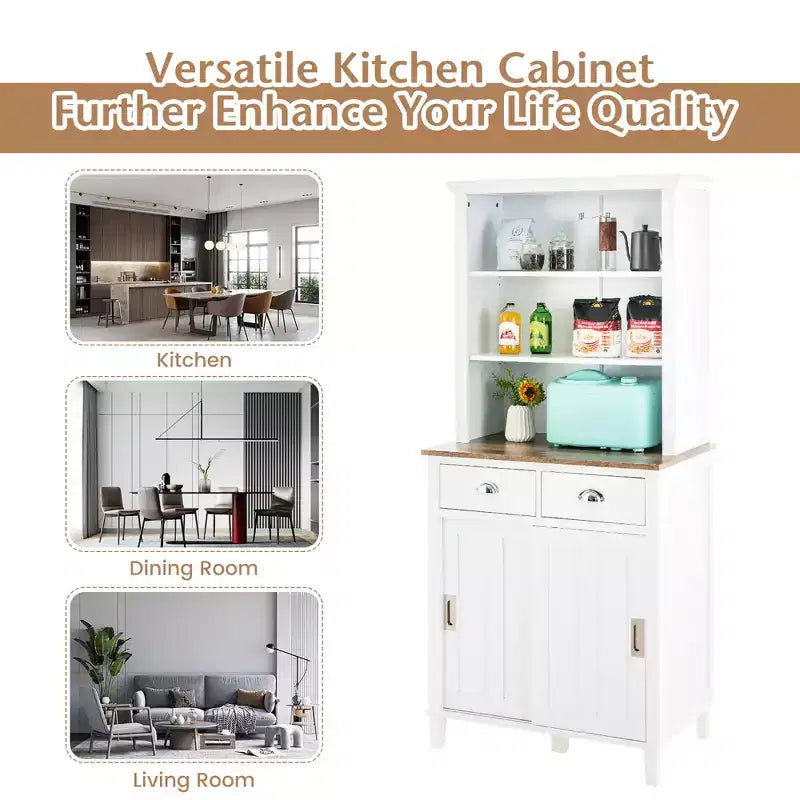 Meuble de Rangement Buffet de Cuisine Autonome Costway avec Huche, Porte Coulissante et Tiroir