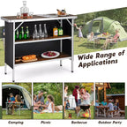 Table de camping pliante Costway, table de pique-nique portable en aluminium avec étagères à 2 niveaux, noir/café