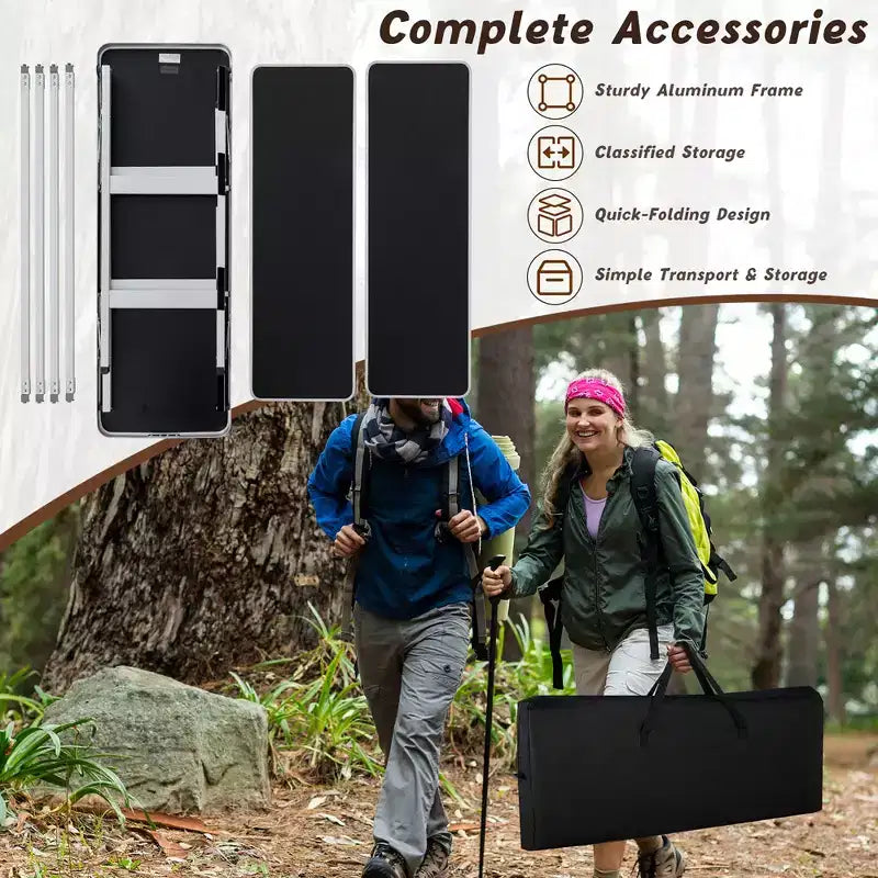 Table de camping pliante Costway, table de pique-nique portable en aluminium avec étagères à 2 niveaux, noir/café