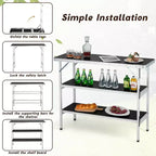 Table de camping pliante Costway, table de pique-nique portable en aluminium avec étagères à 2 niveaux, noir/café