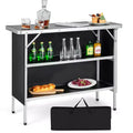 Costway Folding Camping Table Aluminum Portable Picnic Table with 2-Tier Shelves Black\Coffee