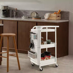 Costway Chariot de Rangement Roulant à 3 Niveaux avec Double Panneau Perforé DIY, Chariot de Service en Métal Mobile sur Roues pour Cuisine, Bureau