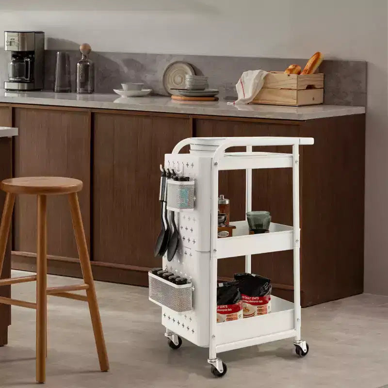 Costway Chariot de Rangement Roulant à 3 Niveaux avec Double Panneau Perforé DIY, Chariot de Service en Métal Mobile sur Roues pour Cuisine, Bureau