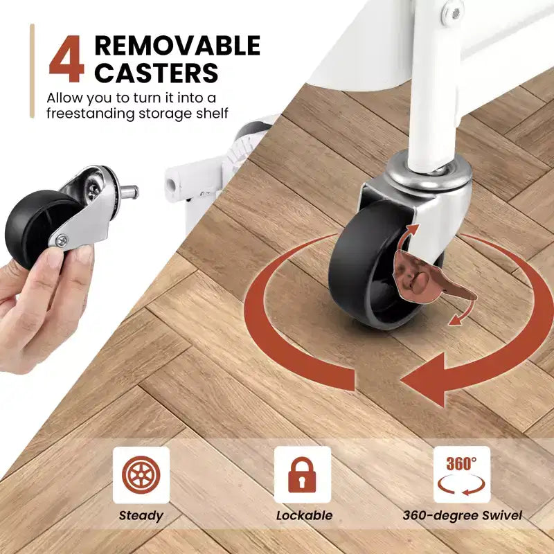 Costway Chariot de Rangement Roulant à 3 Niveaux avec Double Panneau Perforé DIY, Chariot de Service en Métal Mobile sur Roues pour Cuisine, Bureau