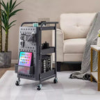 Costway Chariot de Rangement Roulant à 3 Niveaux avec Double Panneau Perforé DIY, Chariot de Service en Métal Mobile sur Roues pour Cuisine, Bureau