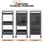 Costway Chariot de Rangement Roulant à 3 Niveaux avec Double Panneau Perforé DIY, Chariot de Service en Métal Mobile sur Roues pour Cuisine, Bureau