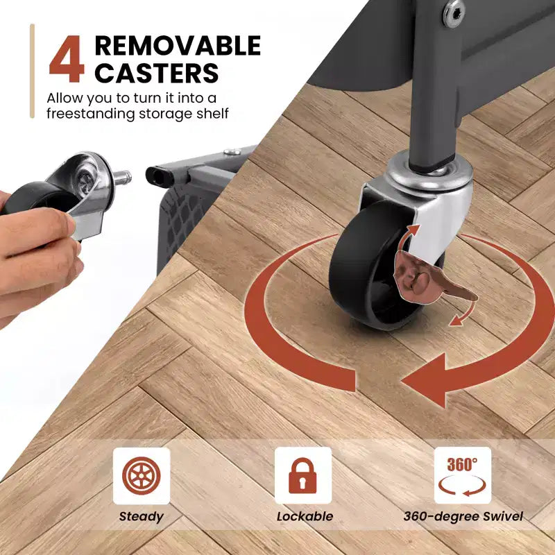 Costway Chariot de Rangement Roulant à 3 Niveaux avec Double Panneau Perforé DIY, Chariot de Service en Métal Mobile sur Roues pour Cuisine, Bureau