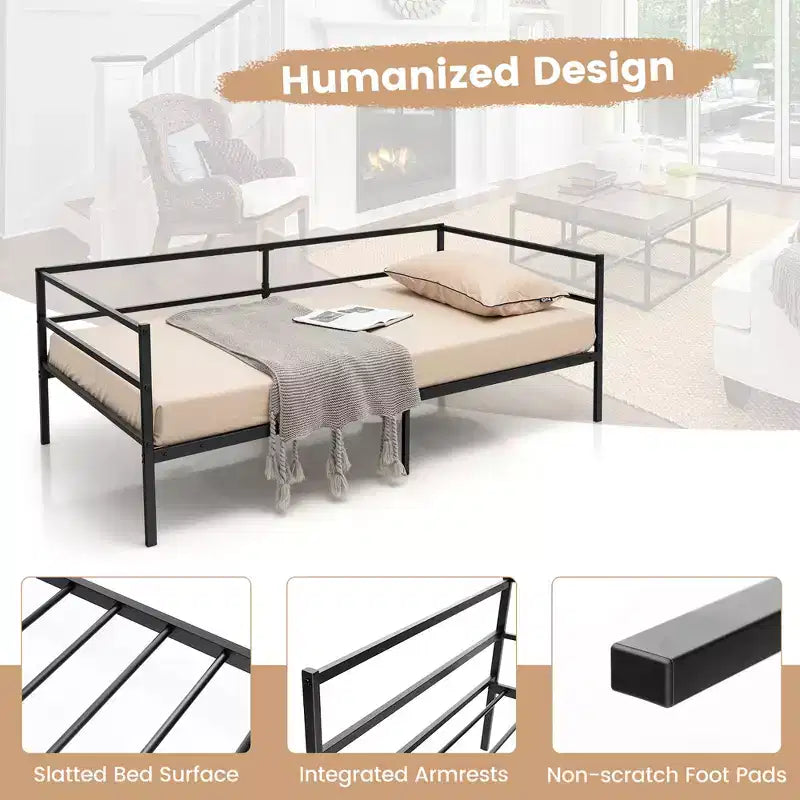 Cadre de canapé-lit double en métal Costway avec tête de lit pour chambre d'amis - Salon