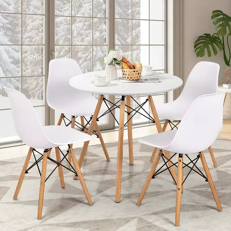 Table de salle à manger Costway ronde blanche moderne 31,5'' avec pieds en bois massif pour cuisine