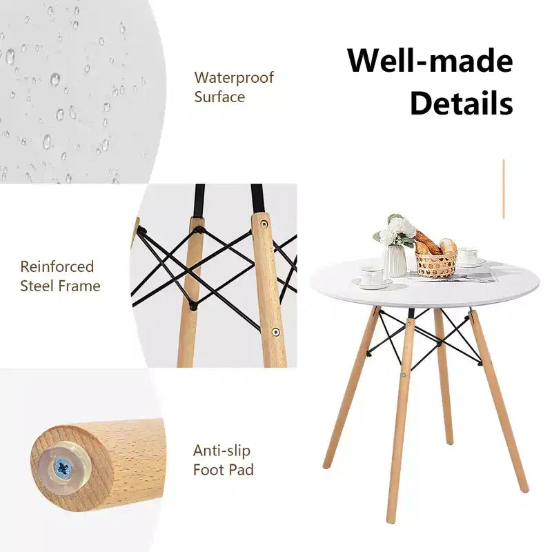 Table de salle à manger Costway ronde blanche moderne 31,5'' avec pieds en bois massif pour cuisine