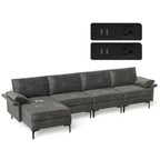Canapé d'angle modulable moderne Costway en forme de L avec méridienne réversible et 4 ports USB