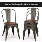 Costway Lot de 4 chaises de salle à manger en métal, assise en bois, empilables