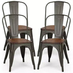 Costway Lot de 4 chaises de salle à manger en métal, assise en bois, empilables