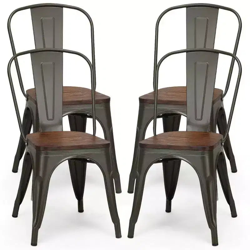 Costway Lot de 4 chaises de salle à manger en métal, assise en bois, empilables