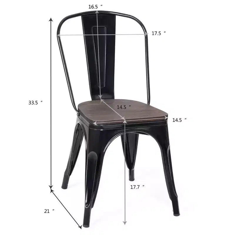 Costway Lot de 4 chaises de salle à manger en métal, assise en bois, empilables