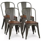 Costway Lot de 4 chaises de salle à manger en métal, assise en bois, empilables
