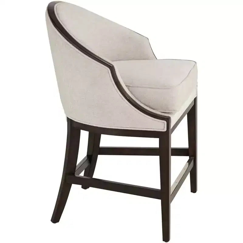Tabouret de bar Jasper Truffle Wood 55 Downing Street, marron, hauteur 63,5 cm, coussin en tissu moderne couleur avoine avec dossier et repose-pieds pour îlot de cuisine hauteur comptoir