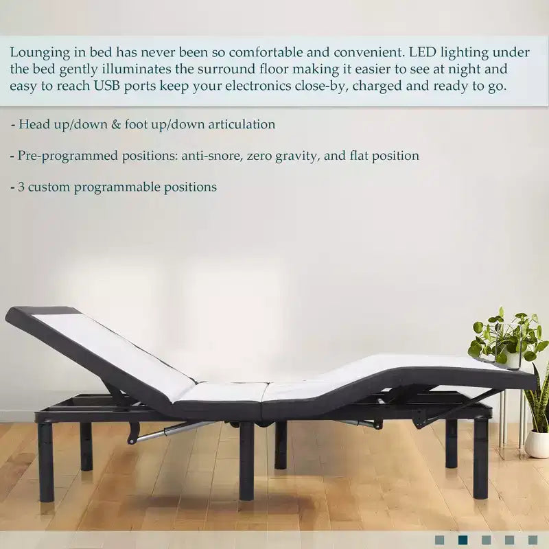 Continental Sleep, base de lit réglable 15 avec 3 positions programmables, inclinaison de la tête et des pieds, éclairage d'ambiance LED, blanc