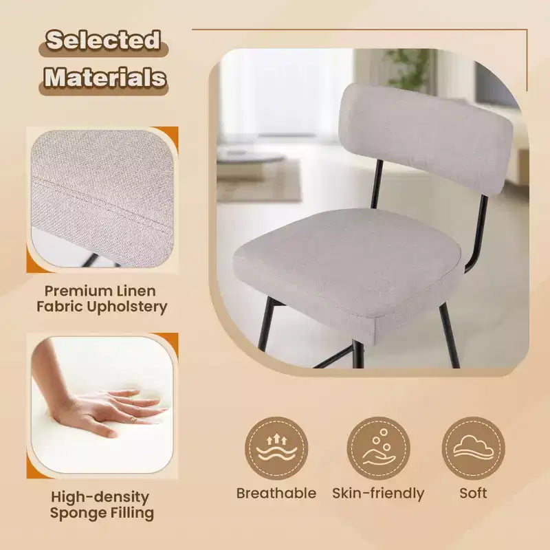 Tabourets de Bar Pivotants Rembourrés Costway Lot de 4 avec Siège et Dossier Rembourrés Structure en Métal Beige/Gris