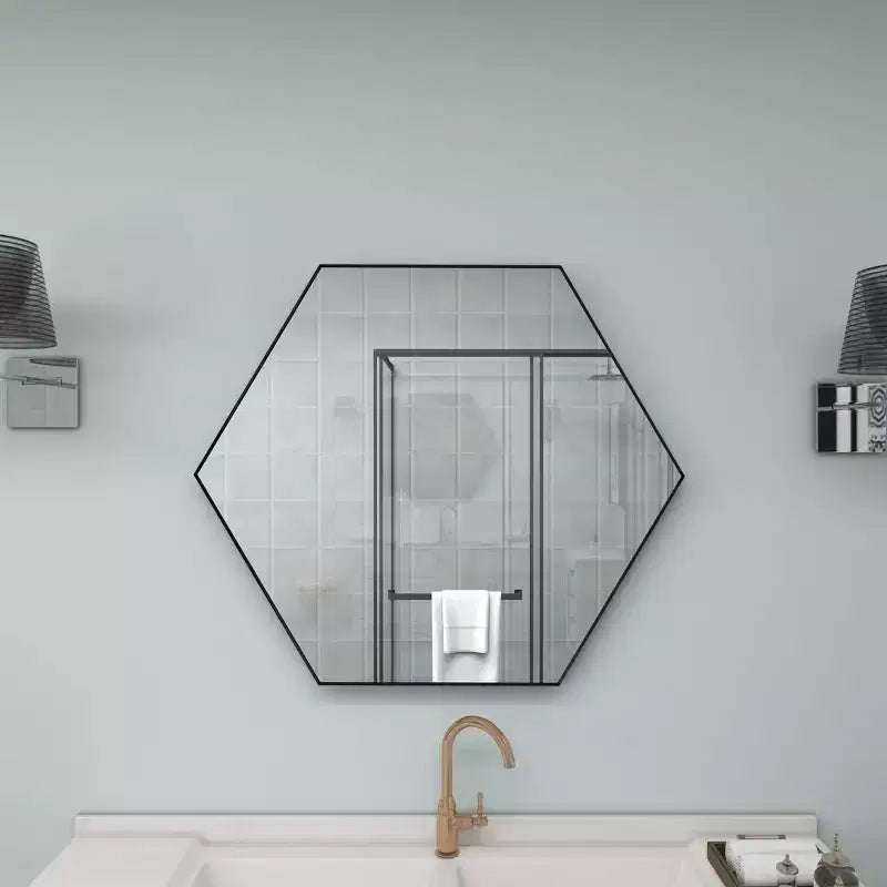 Miroir mural hexagonal en bois contemporain Olivia & May