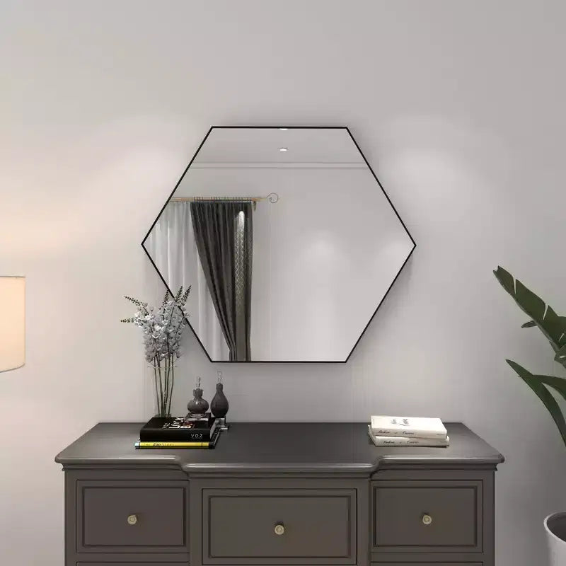 Miroir mural hexagonal en bois contemporain Olivia & May